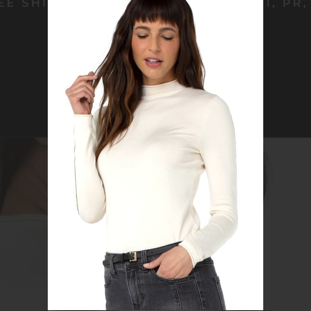 LIVERPOOL LOS ANGELES - MOCK NECK ROLLED HEM LONG SLEEVE SWEATER